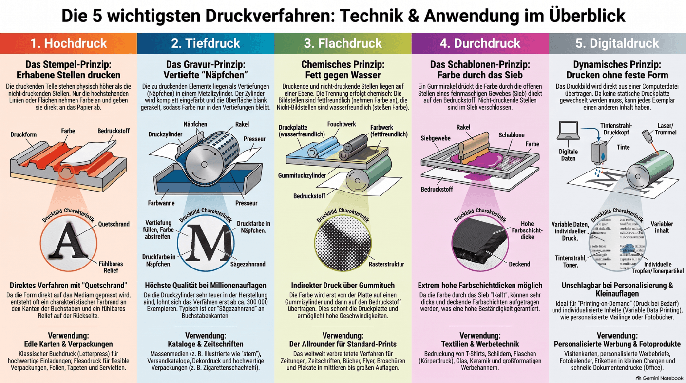 Übersicht der 5 wichtigsten Druckverfahren