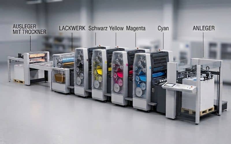 Offsetdruckmaschine mit mehreren Druckwerken für den CMYK-Druck