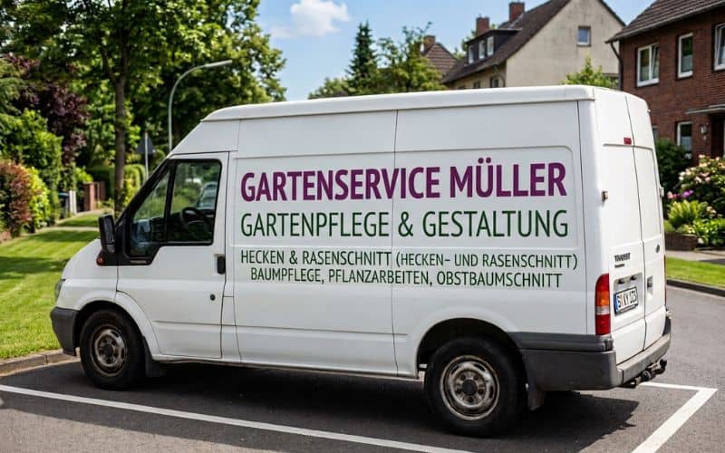 Transporter mit ausgeschnittenem Schriftzug als einfache Fahrzeugbeschriftung