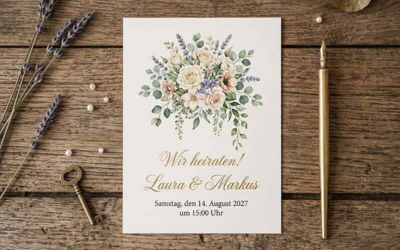 Glückwunschkarte zur Hochzeit mit klassischem Motiv