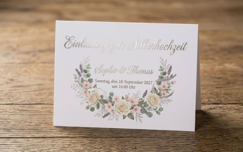 Glückwunschkarte zur Silberhochzeit mit Heißfolienprägung